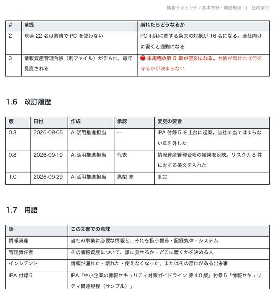 情報セキュリティ基本方針 関連規程（株式会社サンプル企業）の 1 ページ目